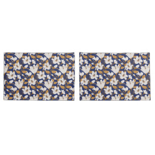 Botanical Blue Beige Lily Floral Pattern   Pillowcase