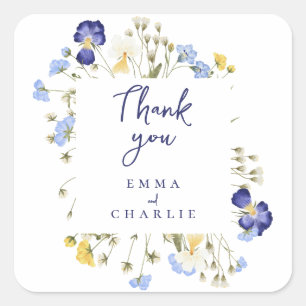 Botanical blue Boho Wildflowers Rustic wedding Square Sticker