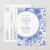 Botanical Blue Chinoiserie Wedding Save the Date