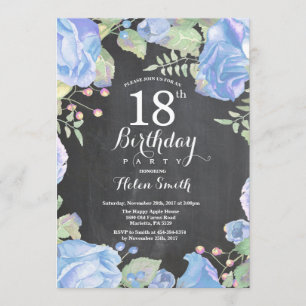 Botanical Blue Floral 18th Birthday Invitation