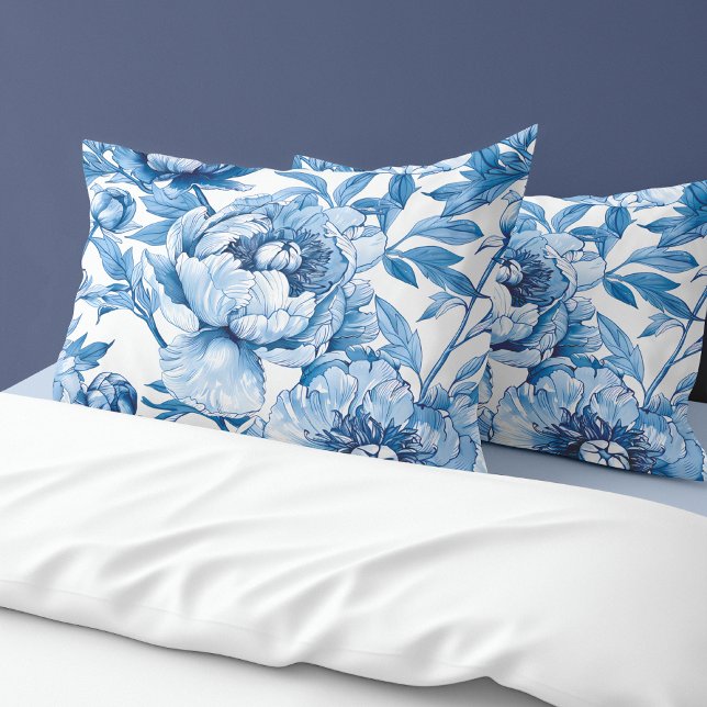 Botanical Blue Floral Delicate Porcelain Flower Pillowcase (Botanical Blue Floral Delicate Porcelain Flower Pillow Case)