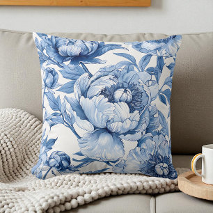 Botanical Blue Floral Delicate Porcelain Flower Throw Pillow