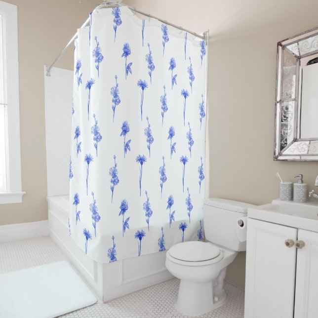 Botanical Blue Floral Flowers Pattern Curtain (In Situ)