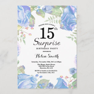Botanical Blue Floral Surprise 15th Birthday Invitation