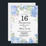 Botanical Blue Floral Surprise 16th Birthday Invitation<br><div class="desc">Botanical Blue Floral Surprise 16th Birthday Invitation. Floral Pink Peonies Birthday Invitation for Girl. Watercolor Floral Flower. Elegant Pink Rose and Peony Flowers. Kids Birthday. White Background. Black and White. 13th 15th 16th 18th 20th 21st 30th 40th 50th 60th 70th 80th 90th 100th, Any Ages. For further customization, please click...</div>