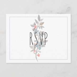 Botanical Blue Floral Wedding RSVP Postcard