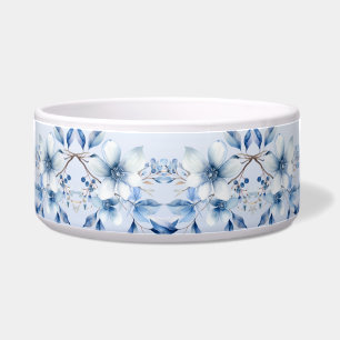 Botanical Blue Flowers Ceramic Pet Bowl