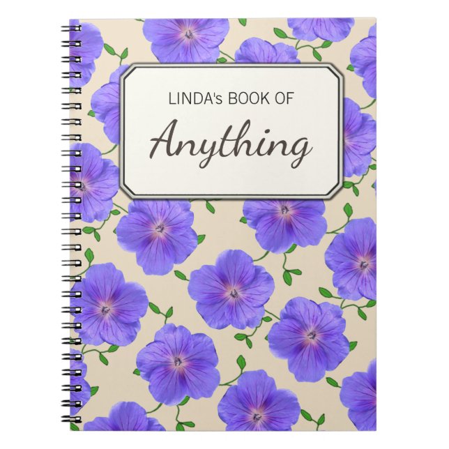 Botanical Blue Flowers on any Colour Personalized Notebook (Front)
