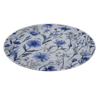 Botanical blue flowers pattern cutting board