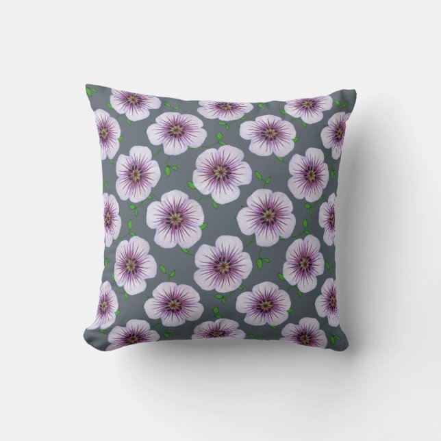 Botanical Blue Geranium Flower on any Colour Throw Pillow (Front)