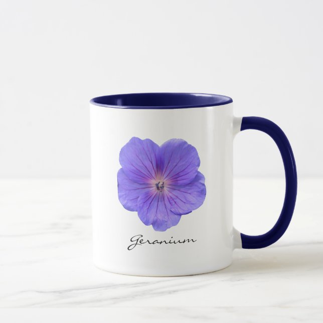 Botanical Blue Geranium Flower Photo with Name Mug (Right)