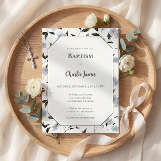 Botanical Blue Green Baptism Invitation