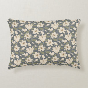 Botanical Blue Grey Beige Lily Floral Pattern   Accent Pillow