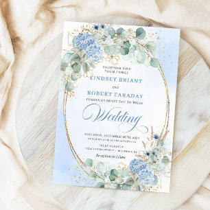 Botanical Blue Hydrangea Eucalyptus Wedding Invite