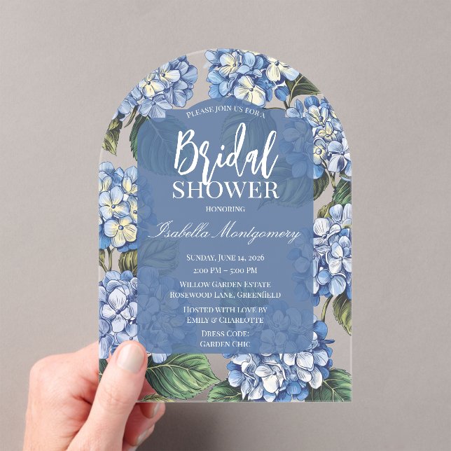 Botanical Blue Hydrangea Floral Acrylic Invitations (Insitu (Handheld))