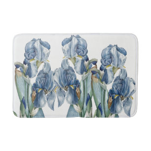 Botanical Blue Iris Flowers Redoute Bath Mat