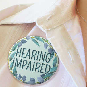 Botanical Blue Leaves Hearing Impaired 1 Inch Round Button