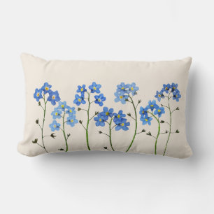 Botanical Blue Pressed forget-me-not Flowers Lumbar Pillow