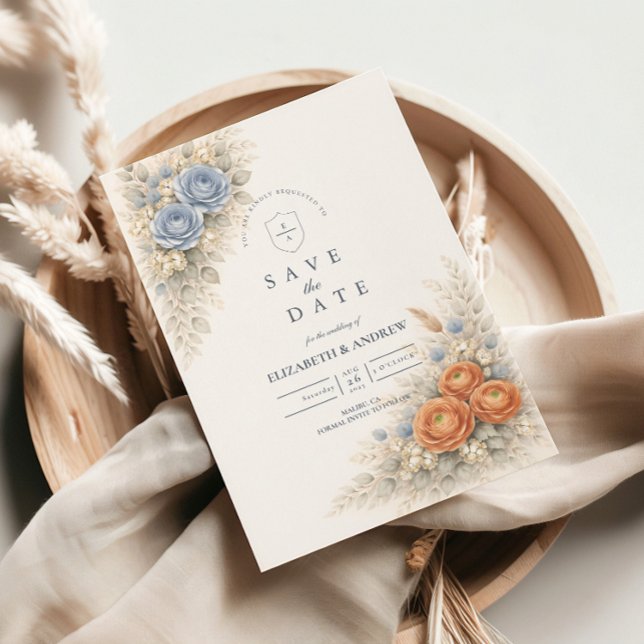 Botanical Blue Rose Wedding Save The Date (Creator Uploaded)