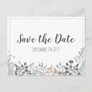Botanical Blue Save The Date Wedding Postcard
