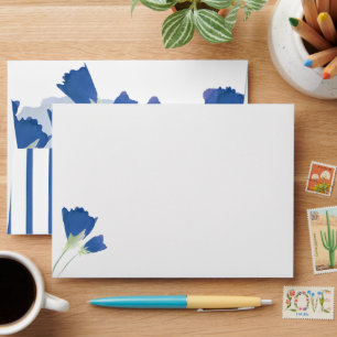 Botanical Blue Tulips, Blue Stripes Sweet 16 Envelope