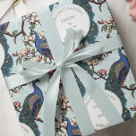 Botanical Blue Wedding Peacock & Flowers  Wrapping Paper<br><div class="desc">This Botanical Blue Wedding Peacock & Flowers Wrapping Paper features a Chinoiserie style pattern of hand-drawn blue and teal peacocks perched on Magnolia tree branches in bloom against an elegant soft blue background. All text is editable. Personalize the heading, names and date on the product page by clicking on "Personalize...</div>