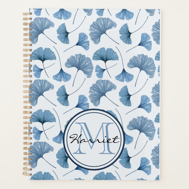 Botanical Blue & White Monogram Planner (Front)