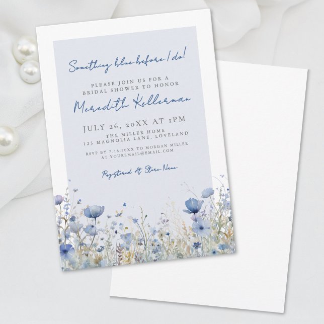 Botanical Blue Wildflower Floral Bridal Shower Invitation (Botanical Blue Wildflower Floral Bridal Shower Invitation)