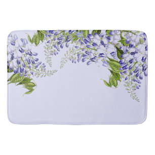 Botanical Blue Wisteria Floral Flowers Bath Mat