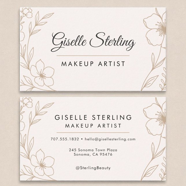Botanical Blush and Black Makeup Artist Beauty  Business Card (Creator Uploaded)