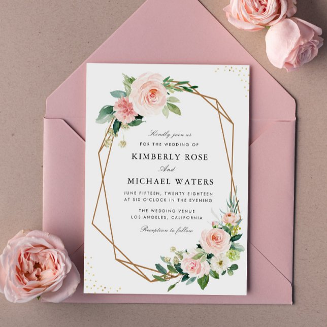 Botanical blush floral geometric wedding invitation (Creator Uploaded)