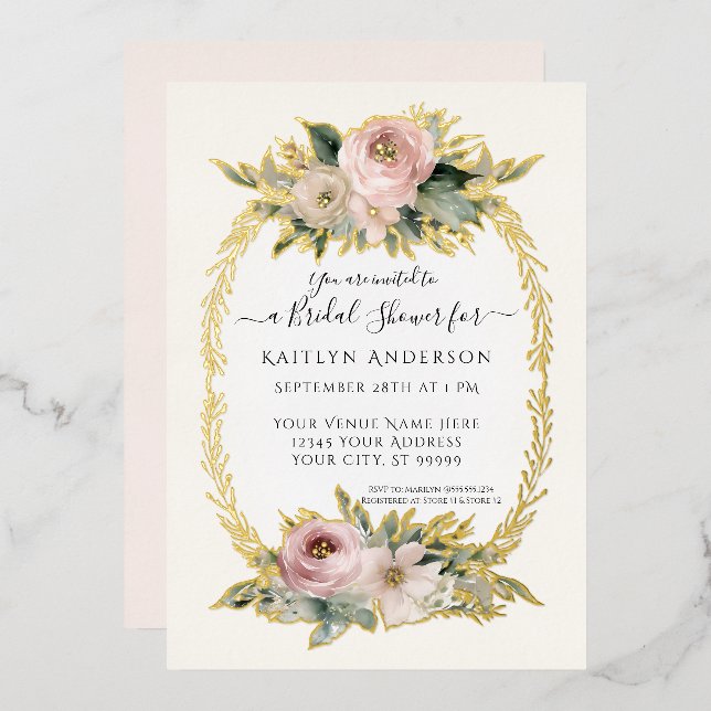 Botanical Blush Pink Flowers Elegant Bridal Shower (Front/Back)