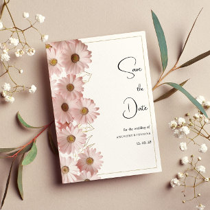 Botanical blush pink gold daisy Save the Date Invitation