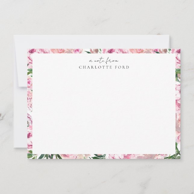 Botanical Blush Pink Peony Greenery Floral Frame Card (Front)