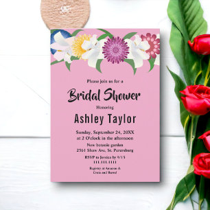 Botanical Blush Pink Roses Floral Bridal Shower Invitation