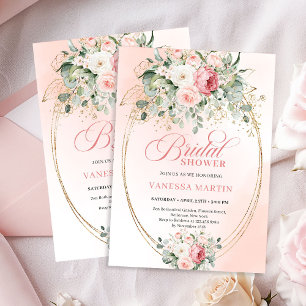 Botanical Blush Roses Bridal Shower Gold Invitatio Invitation