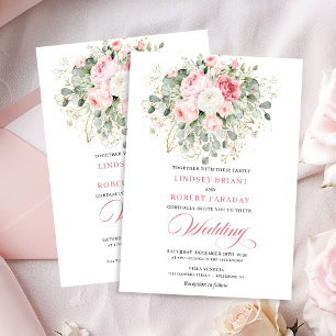Botanical Blush Roses Gold Wedding Invitation
