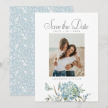 Botanical Bohemian Blue Watercolor Wedding Photo