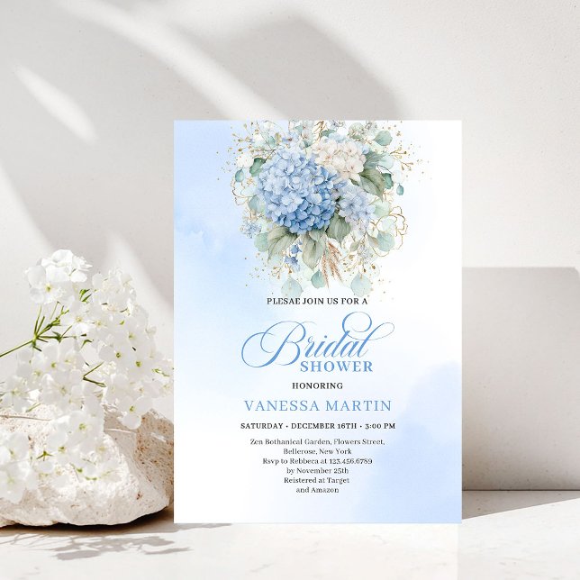 Botanical Boho Blue Floral Bridal Shower Invitatio Invitation (Botanical Boho Blue Floral Bridal Shower Invitation)