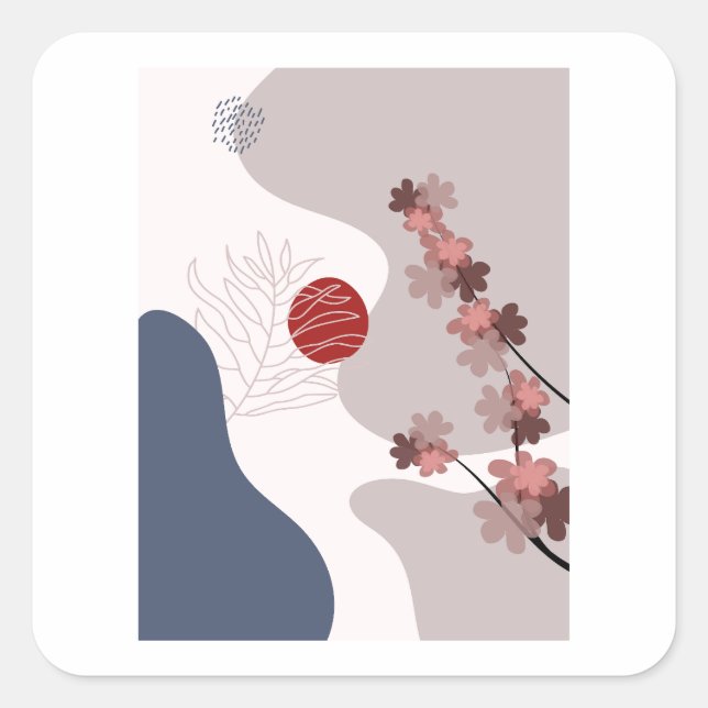 Botanical Boho Blue Magenta Square Sticker (Front)