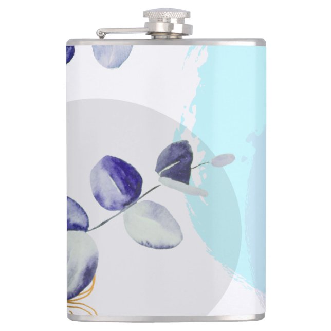 Botanical Boho Cyan Purple  Hip Flask (Front)
