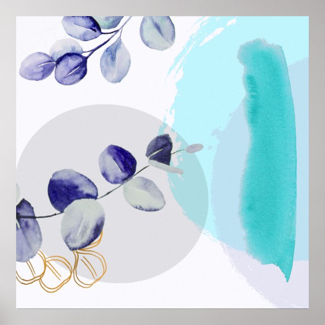 Botanical Boho Cyan Purple Poster (Front)