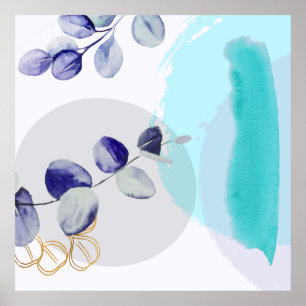 Botanical Boho Cyan Purple Poster