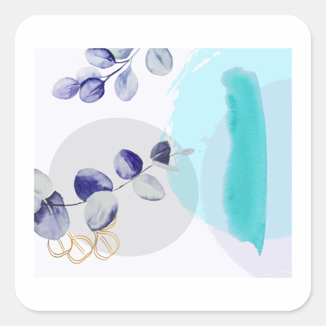 Botanical Boho Cyan Purple  Square Sticker (Front)