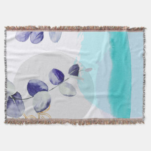 Botanical Boho Cyan Purple Throw Blanket