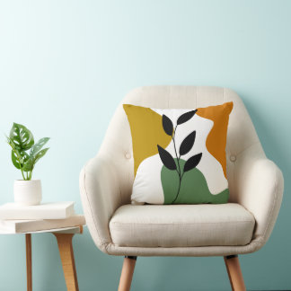 Botanical Boho Earthy Colour Abstract Leaf Art Thr Throw Pillow