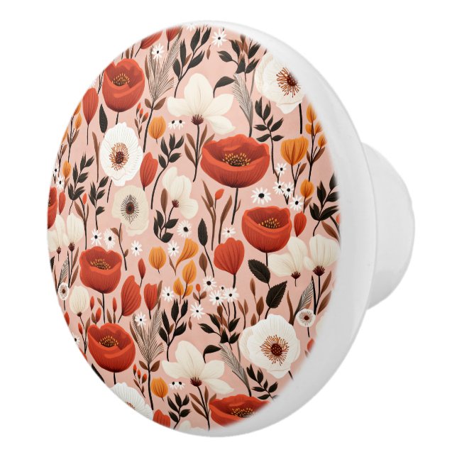 Botanical Boho Fall Wildflowers Meadow Pattern Ceramic Knob (Right)
