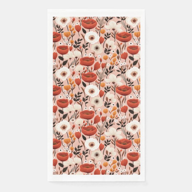 Botanical Boho Fall Wildflowers Meadow Pattern Napkin (Front)