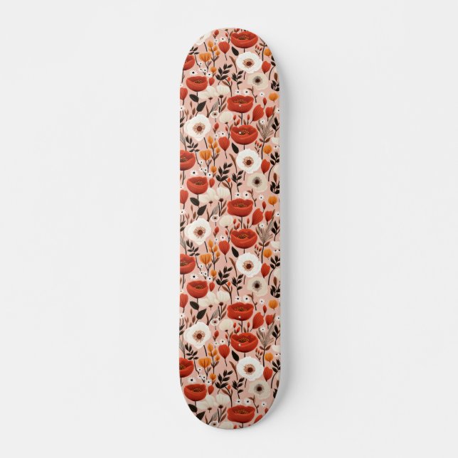 Botanical Boho Fall Wildflowers Meadow Pattern Skateboard (Front)