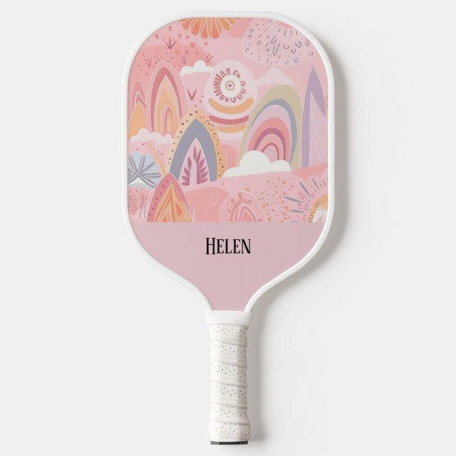 Botanical Boho Floral Abstract Personalized  Pickleball Paddle (Front)